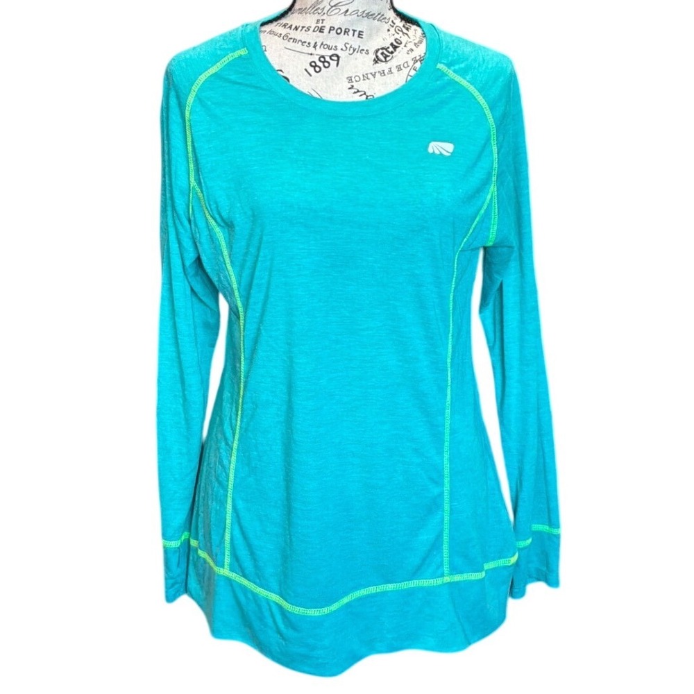 Marika Tek Dry-Wik Performance Tee Womens XL Teal Neon Green Long Sleeve Workout